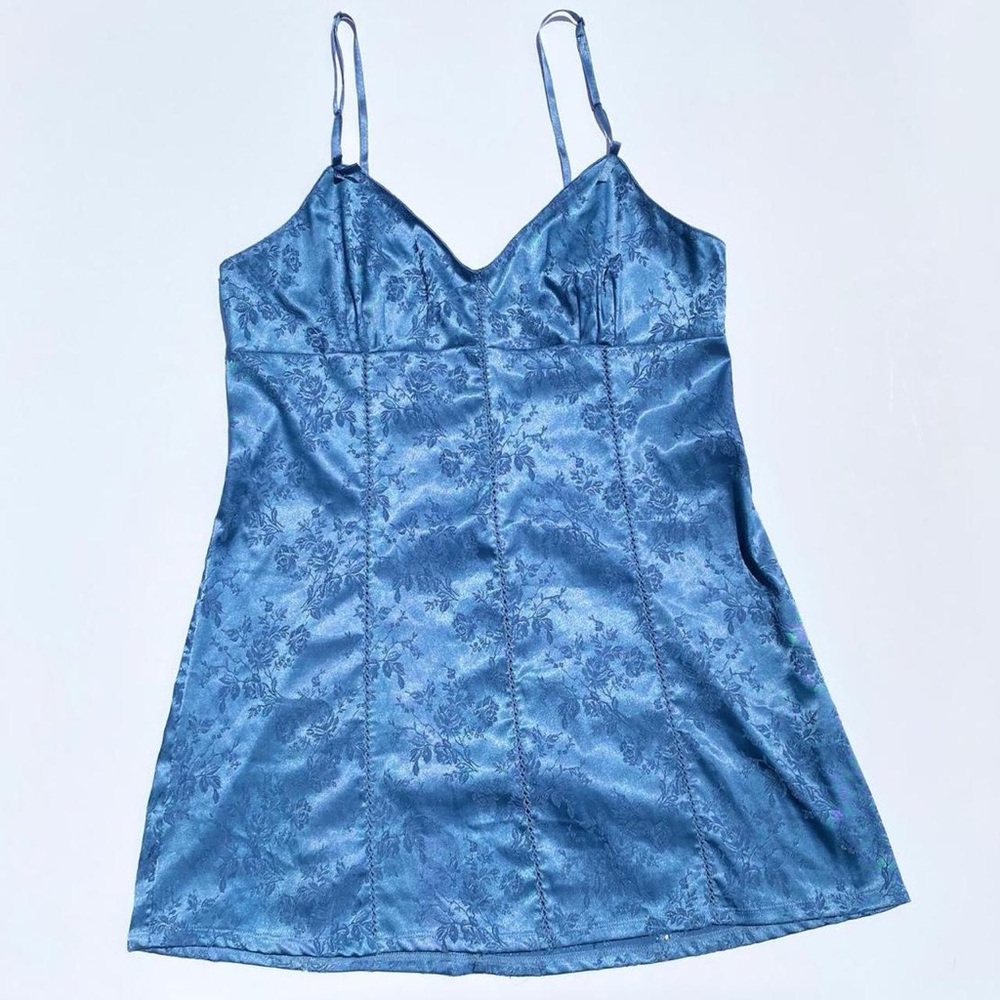 Vintage Victoria's Secret Heart Label Sky Blue Floral Slip Dress Medium Lingerie